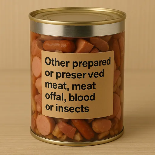 Other prepared or preserved meat, meat offal, blood or insects